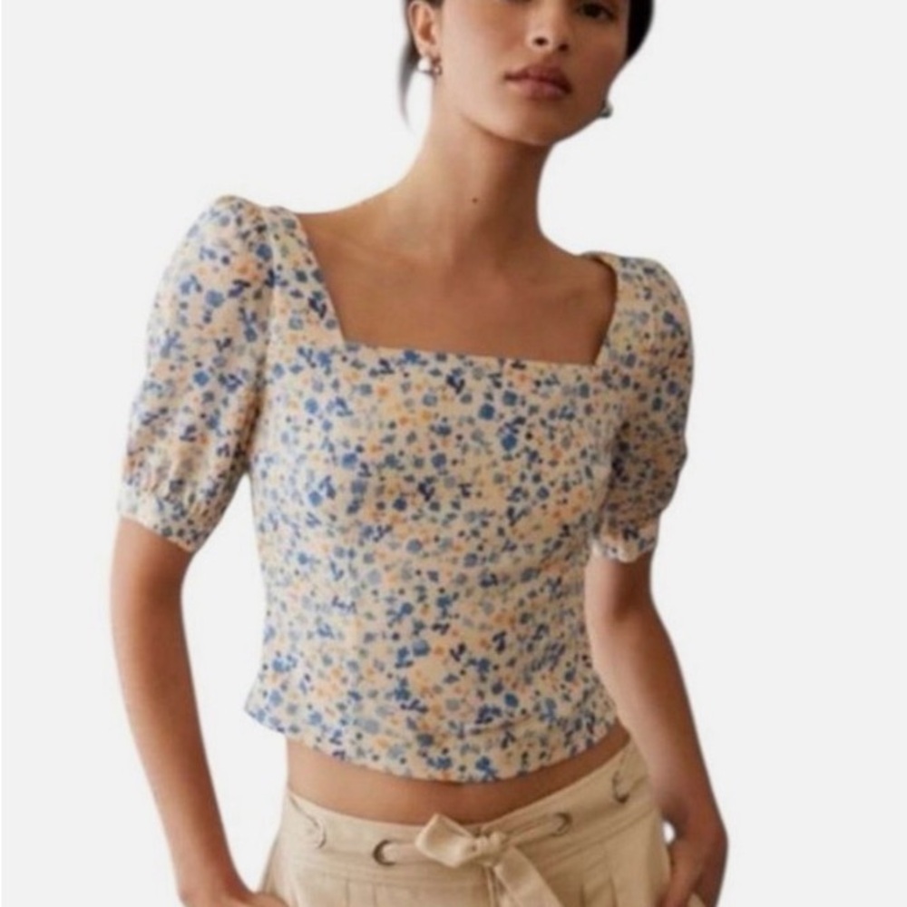 Favorite Daughter The One That Got Away Floral Puff Sleeve Crop Top